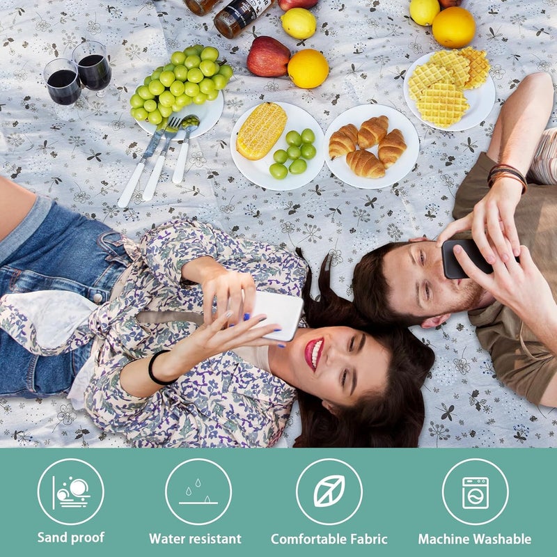 WILLOW WEAVE Large Picnic Blanket, Beach Mat Sand Free Washable, Waterproof Camping Emergency Blankets, Picnic Baskets Accessories with Waterproof Backing and Shoulder Strap - WhiteKapok - Image 5